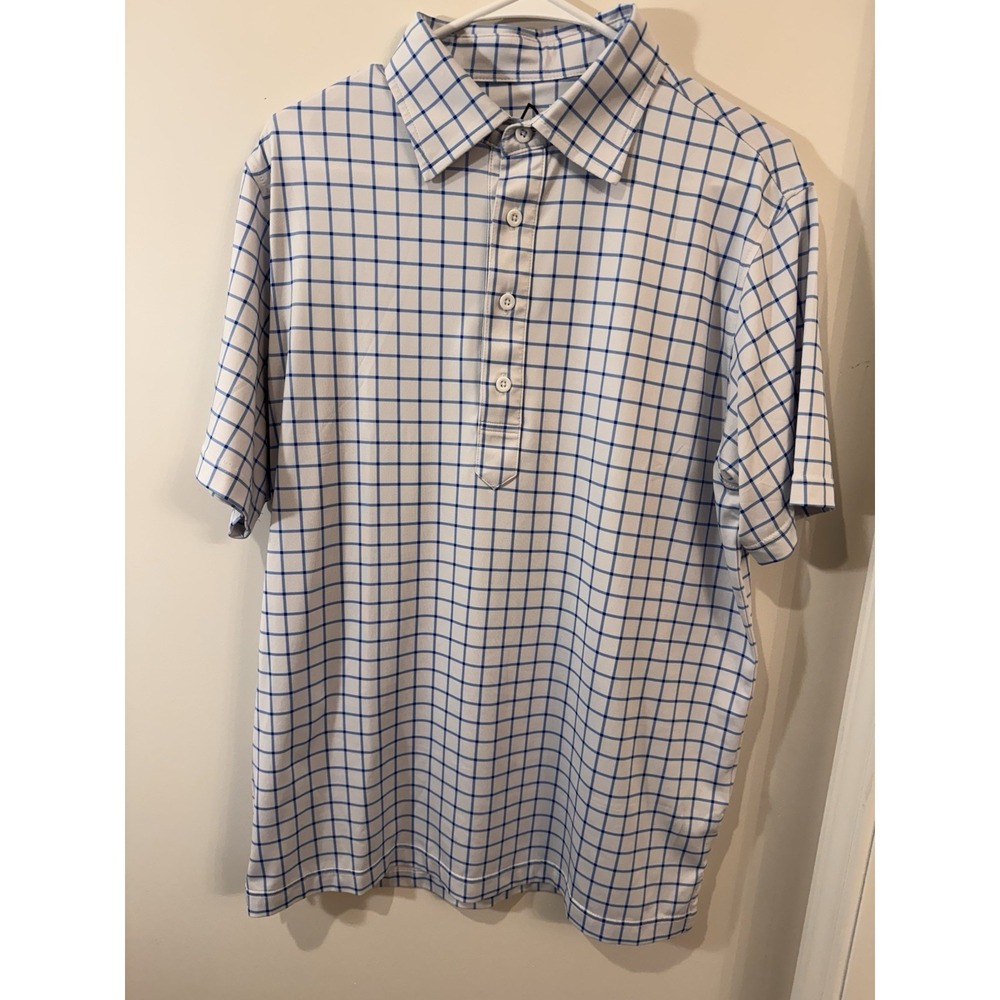Deolax‎ Polo Golf Shirt Stretch Blue/white M Poly Spandex Blend Stretch